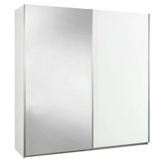 Armoire 2 portes coulissantes blanc laqué avec 1 porte miroir - MARIANE