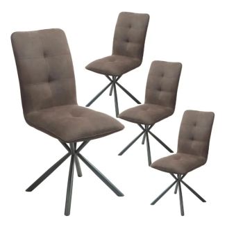 Lot de 4 Chaises matelassées tissu marron effet peau de pêche piètement étoile en métal - CLOTAIRE