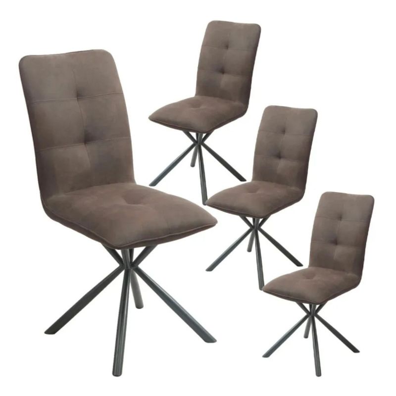 Lot de 4 Chaises matelassées tissu marron effet peau de pêche piètement étoile en métal - CLOTAIRE