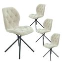 Lot de 4 chaises pivotantes en tissu déperlant beige avec piqûres décoratives losanges - NOLYA
