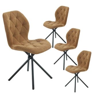 Lot de 4 chaises pivotantes en tissu déperlant camel avec piqûres décoratives losanges - NOLYA