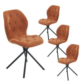 Lot de 4 chaises pivotantes en tissu déperlant terracotta avec piqûres décoratives losanges - NOLYA