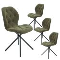 Lot de 4 chaises pivotantes en tissu déperlant vert avec piqûres décoratives losanges - NOLYA