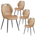 Lot de 4 chaises en tissu microfibre beige avec poignée et pieds métal laqué anthracite - ALDIM
