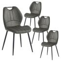 Lot de 4 chaises en tissu microfibre gris avec poignée et pieds métal laqué anthracite - ALDIM