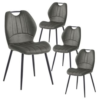 Lot de 4 chaises en tissu microfibre gris avec poignée et pieds métal laqué anthracite - ALDIM