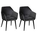 Lot de 2 Fauteuils tissu velours gris anthracite pieds laqués wengé- RIVIERA