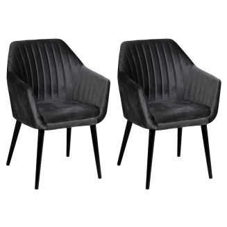 Lot de 2 Fauteuils tissu velours gris anthracite pieds laqués wengé- RIVIERA