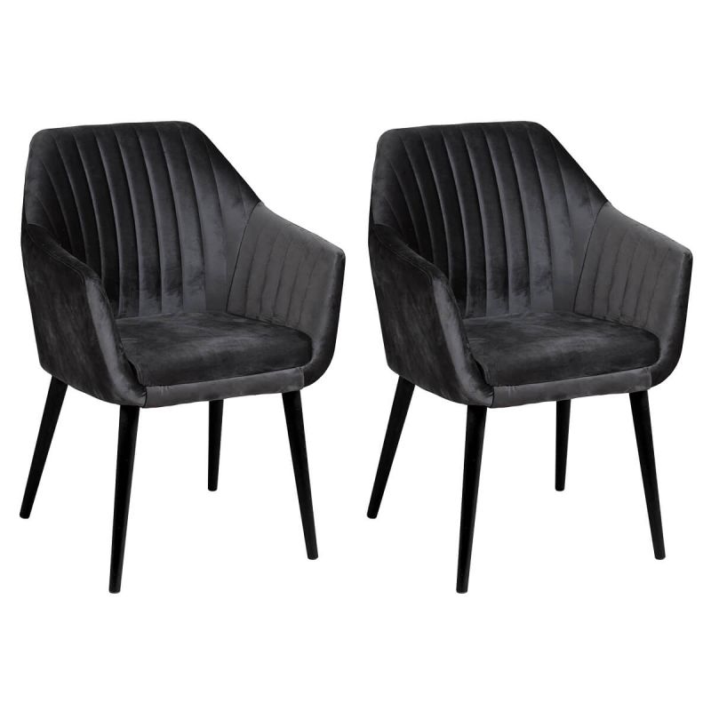 Lot de 2 Fauteuils tissu velours gris anthracite pieds laqués wengé- RIVIERA