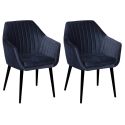 Lot de 2 Fauteuils tissu velours bleu nuit pieds laqués wengé- RIVIERA