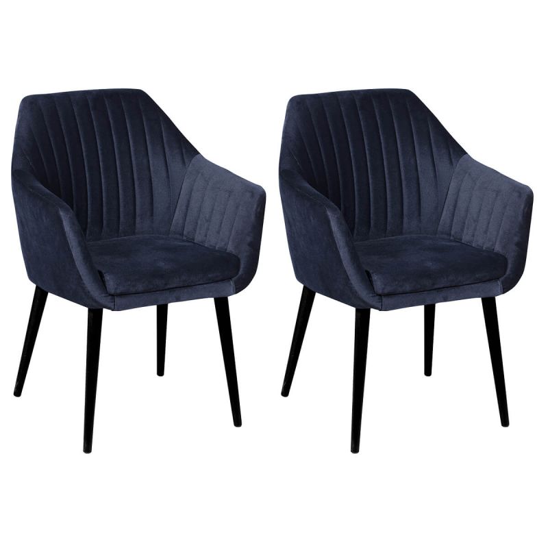 Lot de 2 Fauteuils tissu velours bleu nuit pieds laqués wengé- RIVIERA