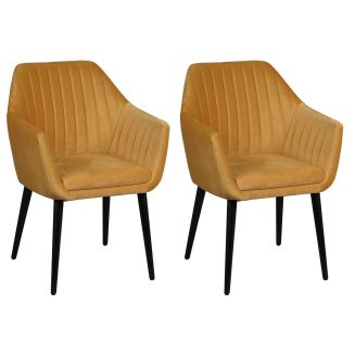 Lot de 2 Fauteuils tissu velours jaune pieds laqués wengé- RIVIERA