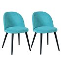 Lot de 2 Chaises tissu velours bleu pieds bois massif teinté wengé - NUBILE