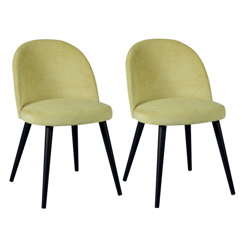 Lot de 2 Chaises tissu velours jaune pieds bois massif teinté wengé - NUBILE