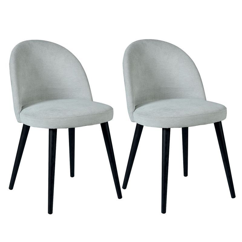 Lot de 2 Chaises tissu velours gris pieds bois massif teinté wengé - NUBILE