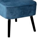 Fauteuil tissu polyester velours bleu canard pieds bois laqués noirs - JOSEPH