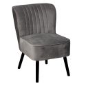 Fauteuil tissu polyester velours gris pieds bois laqués noirs - JOSEPH
