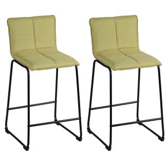 Lot de 2 tabourets de bar assise matelassée et tissu polyester vert piètement métal - ANSON