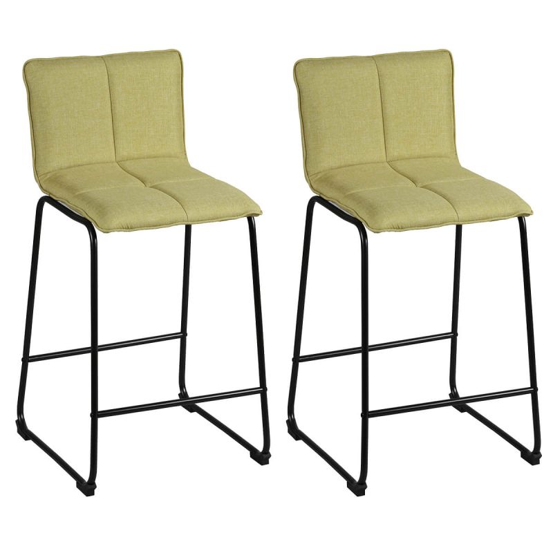 Lot de 2 tabourets de bar assise matelassée et tissu polyester vert piètement métal - ANSON