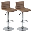 Lot de 2 tabourets de bar simili cuir marron pied chromé - TERRANCE