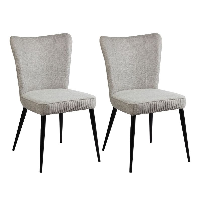 Lot de 2 Chaises Tissu Gris Clair Chiné Pieds Métal Noir Mat - MAURINE