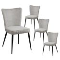 Lot de 4 Chaises Tissu Gris Clair Chiné Pieds Métal Noir Mat - MAURINE