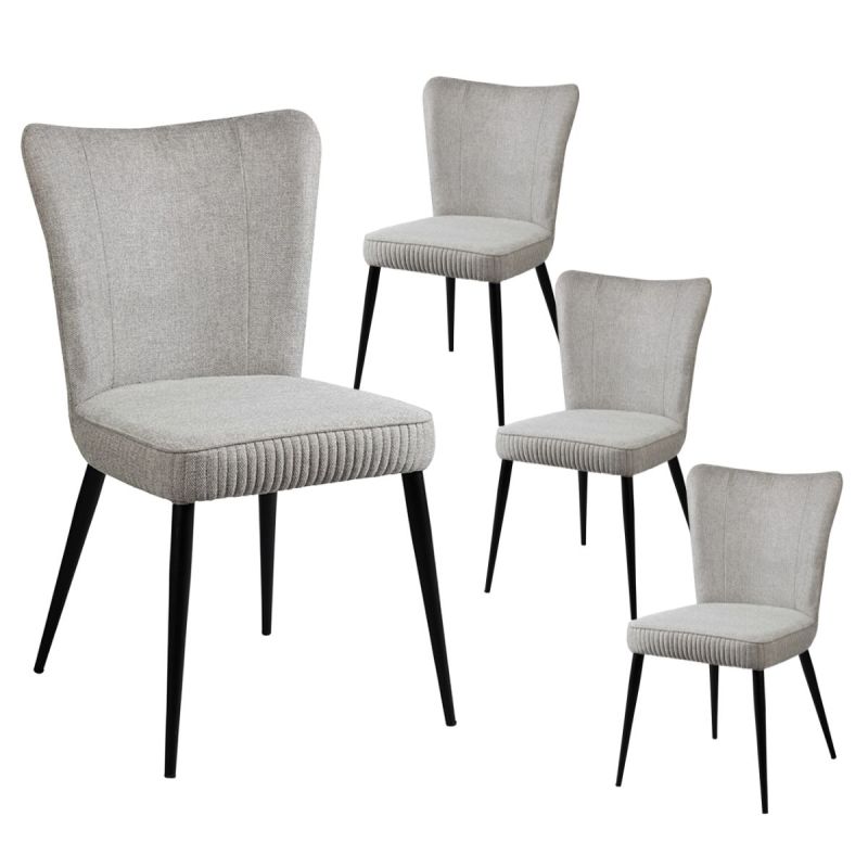 Lot de 4 Chaises Tissu Gris Clair Chiné Pieds Métal Noir Mat - MAURINE