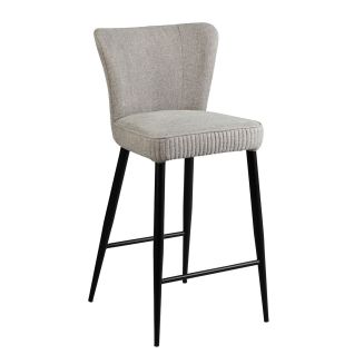 Tabouret de Bar Tissu Gris Clair Chiné Pieds Métal Noir Mat - MAURINE