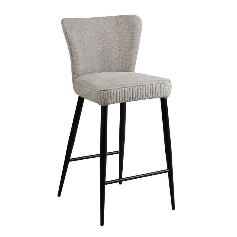 Tabouret de Bar Tissu Gris Clair Chiné Pieds Métal Noir Mat - MAURINE