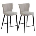 Lot de 2 Tabourets de Bar Tissu Gris Clair Chiné Pieds Métal Noir Mat - MAURINE