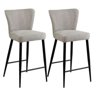 Lot de 2 Tabourets de Bar Tissu Gris Clair Chiné Pieds Métal Noir Mat - MAURINE