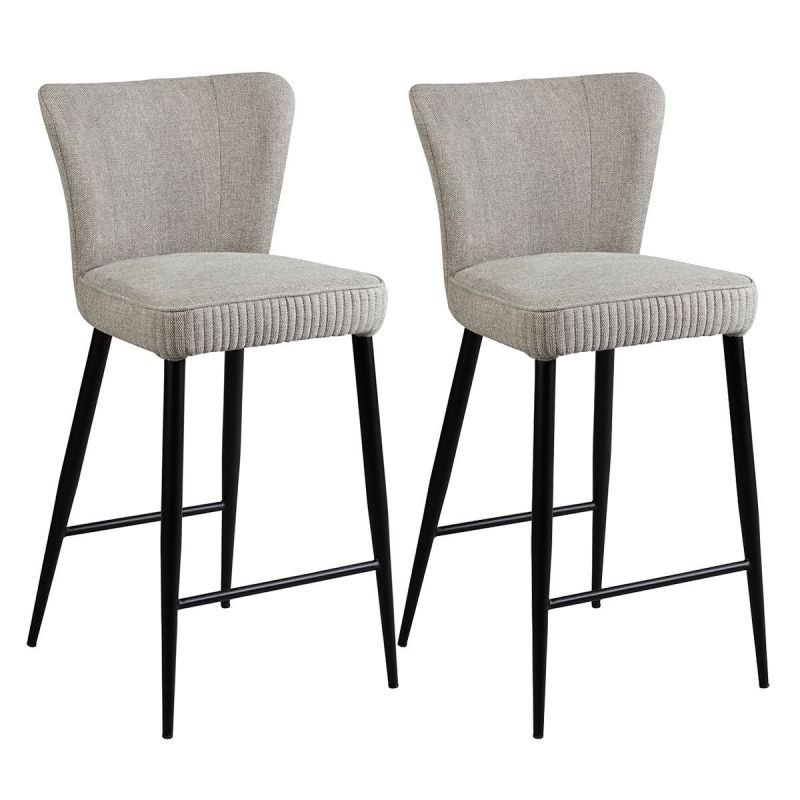 Lot de 2 Tabourets de Bar Tissu Gris Clair Chiné Pieds Métal Noir Mat - MAURINE