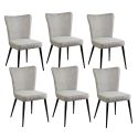 Lot de 6 Chaises Tissu Gris Clair Chiné Pieds Métal Noir Mat - MAURINE