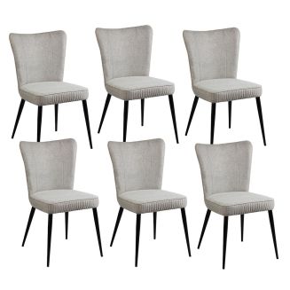 Lot de 6 Chaises Tissu Gris Clair Chiné Pieds Métal Noir Mat - MAURINE