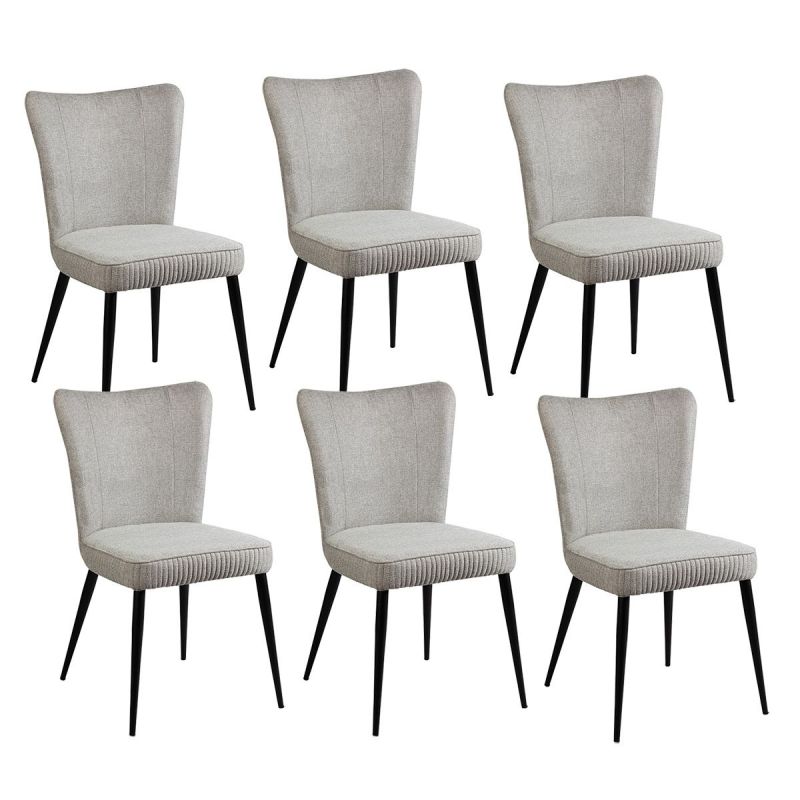 Lot de 6 Chaises Tissu Gris Clair Chiné Pieds Métal Noir Mat - MAURINE