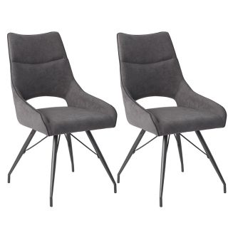 Lot de 2 chaises tissu coloris gris anthracite pieds métal laqué gris - BERNIE
