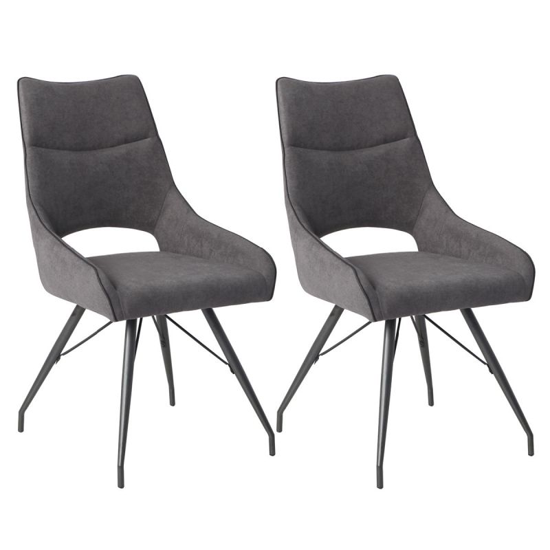 Lot de 2 chaises tissu coloris gris anthracite pieds métal laqué gris - BERNIE