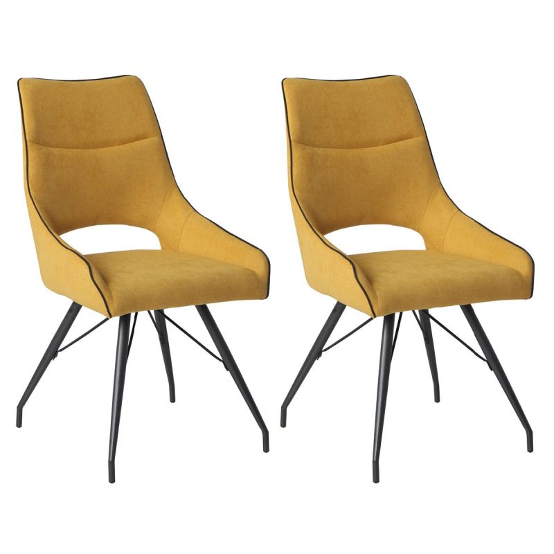 Lot de 2 chaises tissu coloris jaune pieds métal laqué gris - BERNIE