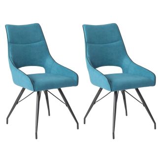 Lot de 2 chaises tissu coloris bleu pieds métal laqué gris - BERNIE