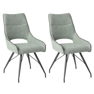 Lot de 2 chaises tissu coloris vert d'eau pieds métal laqué gris - BERNIE