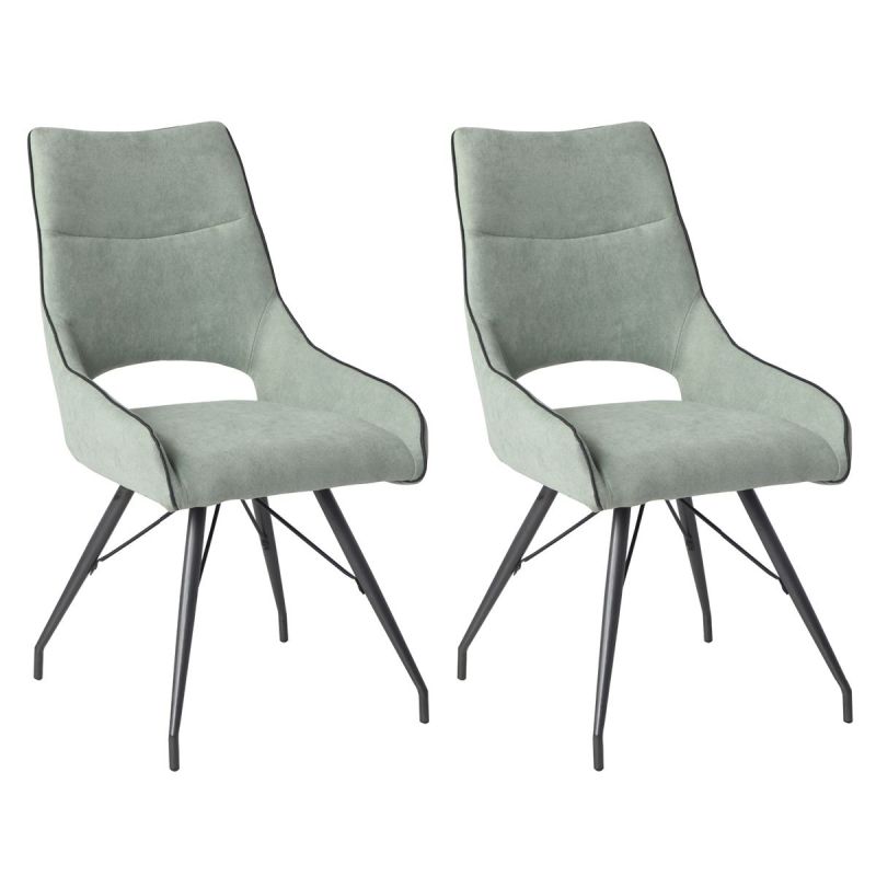 Lot de 2 chaises tissu coloris vert d'eau pieds métal laqué gris - BERNIE