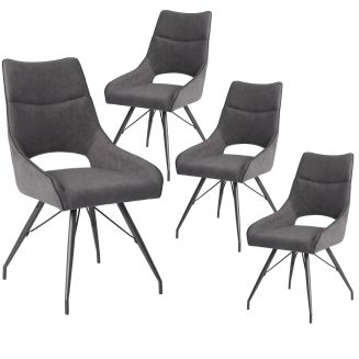 Lot de 4 chaises tissu coloris gris anthracite pieds métal laqué gris - BERNIE