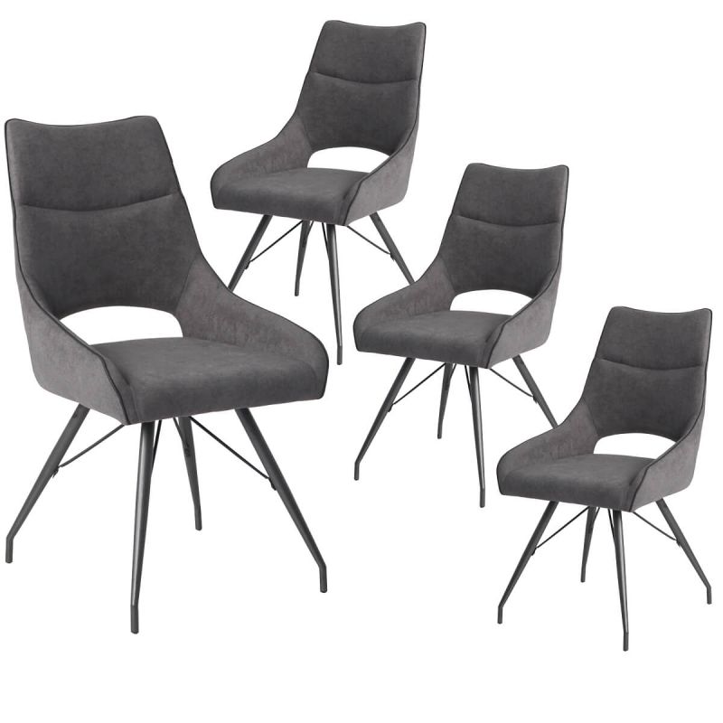 Lot de 4 chaises tissu coloris gris anthracite pieds métal laqué gris - BERNIE