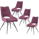 Lot de 4 chaises tissu coloris violet pieds métal laqué gris - BERNIE