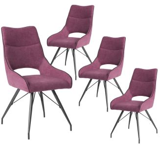 Lot de 4 chaises tissu coloris violet pieds métal laqué gris - BERNIE