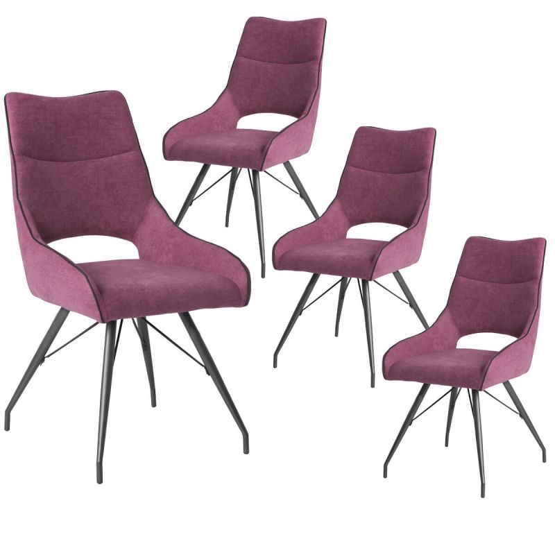 Lot de 4 chaises tissu coloris violet pieds métal laqué gris - BERNIE