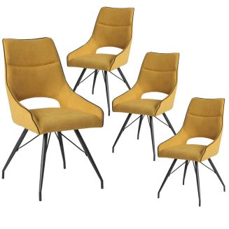 Lot de 4 chaises tissu coloris jaune pieds métal laqué gris - BERNIE