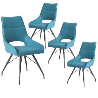 Lot de 4 chaises tissu coloris bleu pieds métal laqué gris - BERNIE