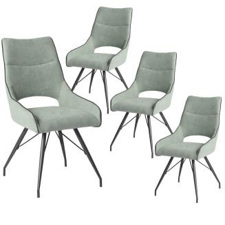 Lot de 4 chaises tissu coloris vert d'eau pieds métal laqué gris - BERNIE