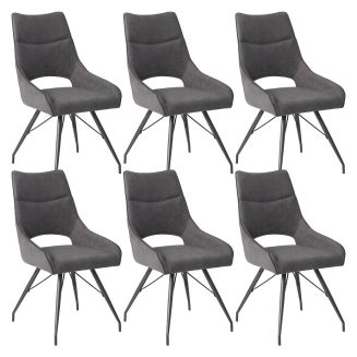 Lot de 6 chaises tissu coloris gris anthracite pieds métal laqué gris - BERNIE